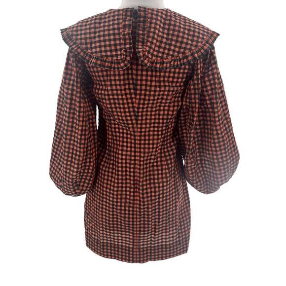 Ganni Iridescent Checked Seersucker Mini Dres Orange black sz 36 - Picture 9 of 11